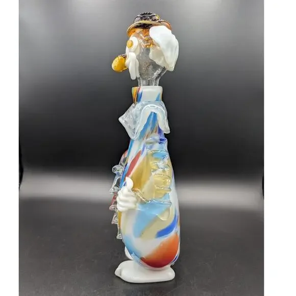 Vintage Art Glass Clown Decanter Hand Blown Barware Circus Bottle with Stopper